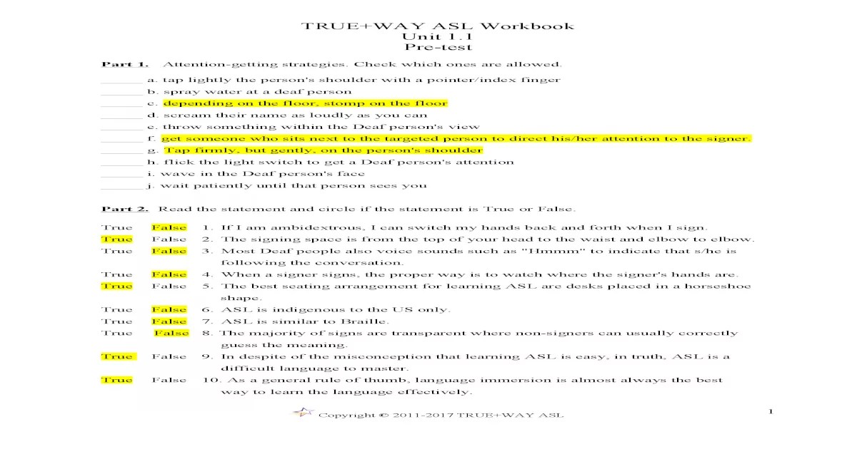 True way asl unit 1 comprehension test